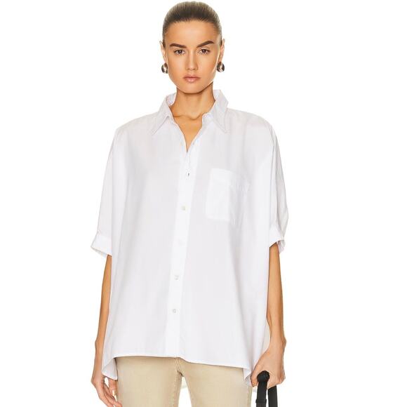 R13 Oversized Boxy Button Pp Shirt Short Sleeve White Relax Sz L Cotton - Picture 1 of 16